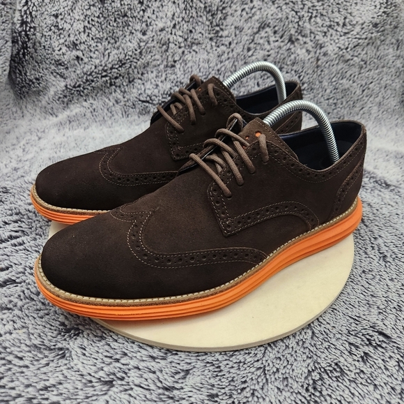 Cole Haan LunarGrand Brown Orange Suede Wingtip Oxford Dress Shoes Men’s 9.5 - Picture 4 of 9